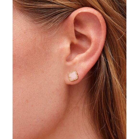 NWT! Kendra Scott Mallory Gold Stud Earrings in Rose Quartz - Picture 4 of 5
